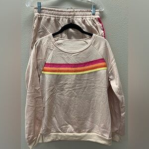 Unbranded - Medium NWOT Cream Lounge Set with Pink, Orange & Yellow Stripe